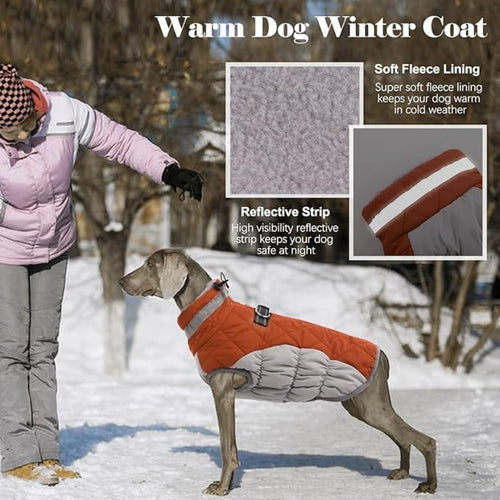 Dog Coat Warm Dog Winter Coat Waterproof Dogs Jacket with Harness Built in Reflective Pet Fleece Vest Zip-Up Cold Weather Coats for Large Dogs Turtleneck & Windproof Coats Boston
