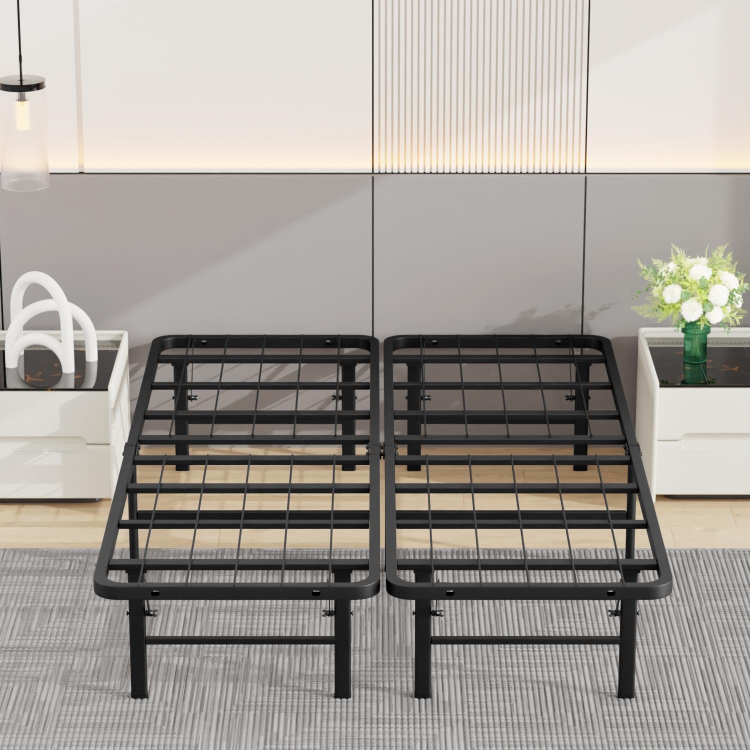 de 6 pulgadas - Plataforma de metal resistente Tamaño completo, Marco de cama de metal Soporte de listones de acero resistente, Fácil montaje Sin ruido con espacio de almacenamiento No se necesita somier, Negro